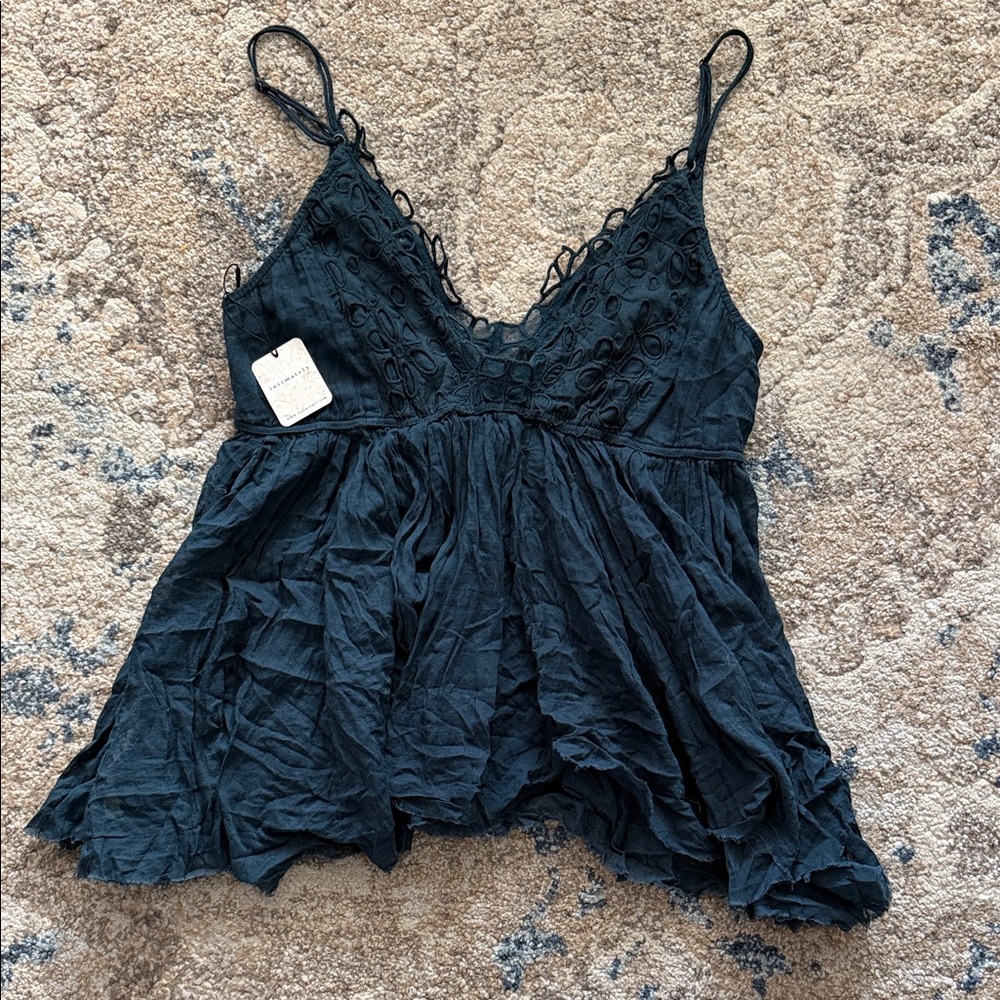 Navy blue Lace Trim Women's Top